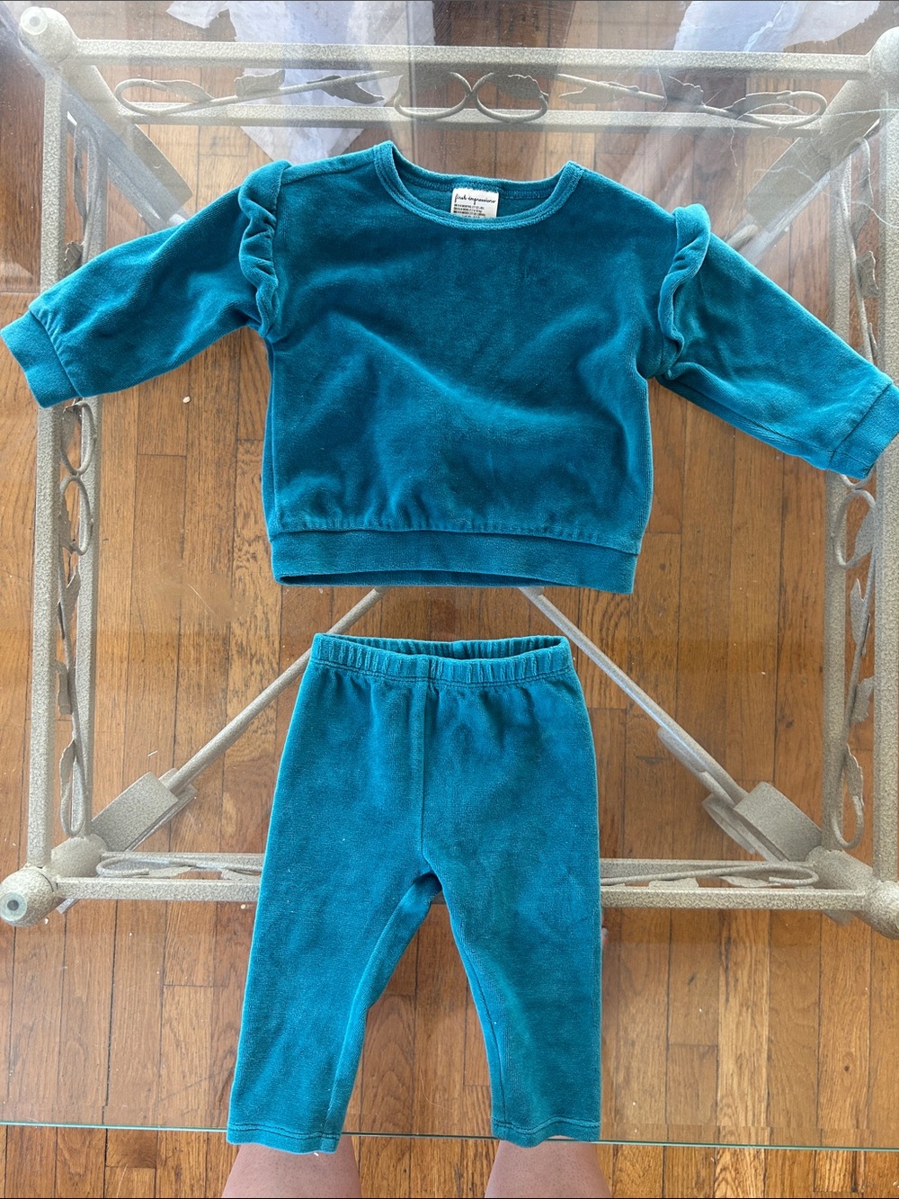 Kids Velvet Two-Piece  Set - Teal 6-9 months